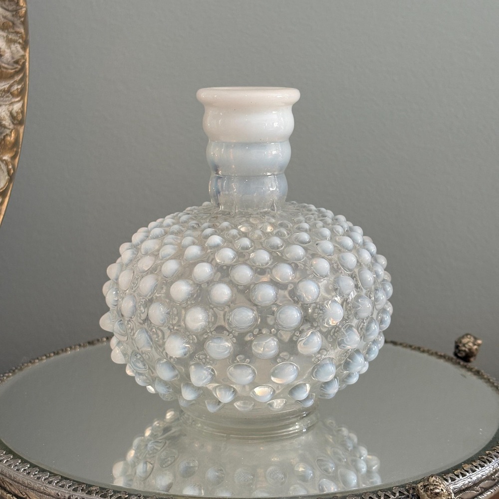 Vintage Opaline Hobnail Glass Perfume Bottle Boudoir Vanity Decor Moonstone